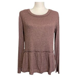 UpWest Super Soft Ribbed Top Long sleeve Heathered Burgundy Size XS‎